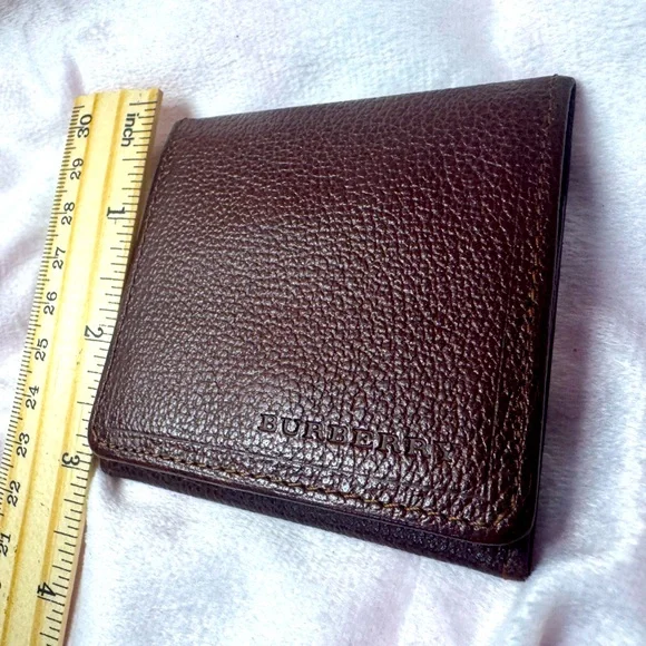 Burberry Coin Pouch | Brown Pebbled Leather | Nova Check Interior 3x3” - Picture 7 of 15
